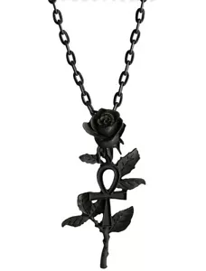 Restyle Ankh Rose Black Necklace Halsketting Gothic Occult NEW - Foto 1 di 4