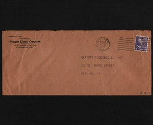 OPC 1947 Chicago ILL Western Electric Co Perfin WE W72.2 47361 - Imagen 1 de 2