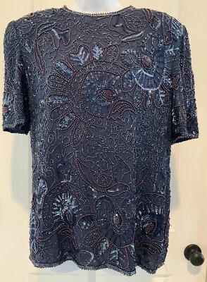 Шелковый топ Leslie Fay с блестками из бисера средний размер  - Изображение 1 из 4