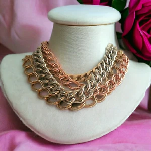 Collar llamativo, tono plata multihilo, tono dorado y color oro rosa (R9) - Imagen 1 de 7