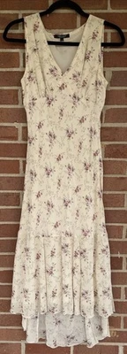 VTG Y2K Karen Kane Babydoll Maxi Dress Sz S Cream Pink Floral HiLo Ruffle Phoebe - Image 1 of 4