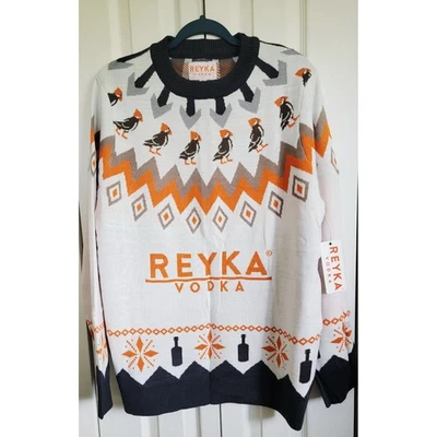 Reyka Vodka Christmas Sweater Tipsy Elves Puffin Bird Fair Isle Mens L NWT - Image 1 of 4