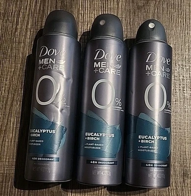 3 Dove Men Care 0% Aluminum Deodorant Spray Eucalyptus + Birch 4oz ☆READ - Image 1 of 3