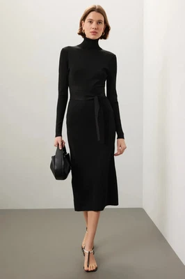 Vestido TOCCIN Corredor Midi Corte Espalda Cuello Alto Mangas Largas Tejido Talla M Rt $455 Foto 1 de 4