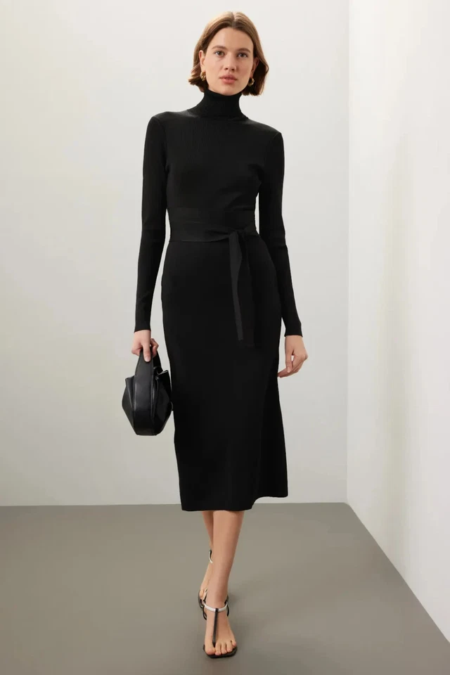 Vestido TOCCIN Corredor Midi Corte Espalda Cuello Alto Mangas Largas Tejido Talla M Rt $455 Foto 1 de 4