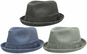 Men's Distressed Washed Cotton Fedora Hat w/ Pattern Lining