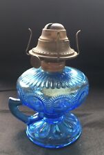 Rare Antique Blue Imperial Glass Kerosene Oil Lamp Zipper Loop Design P&A Burner