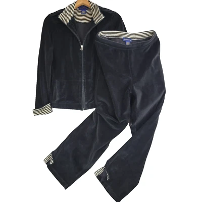 Charter Club спортивный костюм женщин средний черный велюр полоски винтажный Y2K 78% хлопок - Изображение 1 из 4