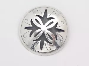 Signed Mexico Sterling Silver Stencil Bulging Round Circle Floral Pin Brooch - Picture 1 of 12