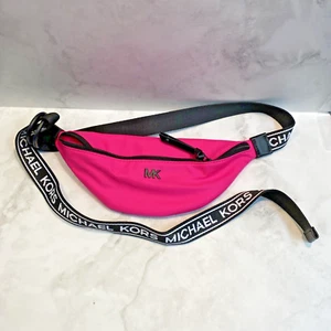 NWOT Michael Kors Waist Bag Fanny Belt Sling Neon Pink Black Zip GC1 - Picture 1 of 7