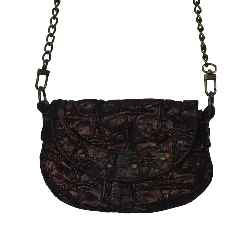 Bolso Bandolera Antiguo Azul Marino Bronce Texturizado Lona con Correa de Cadena Cierre de Solapa  Foto 1 de 4