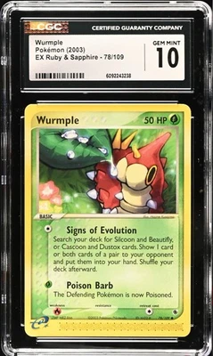 CGC 10 GEM MINT Wurmple 78/109 EX Ruby Sapphire Vintage 2003 Pokemon - Image 1 of 2