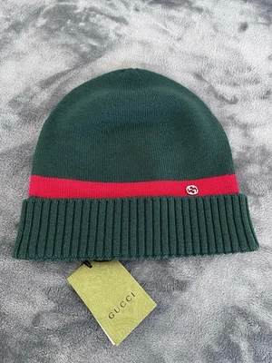 Nuevo gorro de lana a rayas verde rojo logotipo Gg entrelazado Gucci — talla mediana Foto 1 de 4