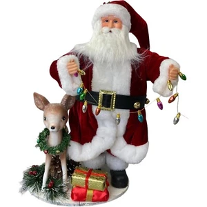 Raz Imports 21" Santa Figure w/Lights Pinecone Retro Deer Wreath Christmas Decor - Picture 1 of 12