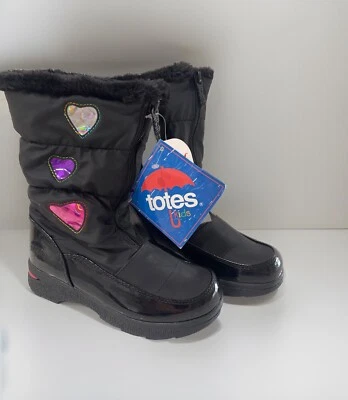 Botas TOTES KIDS Negro Rosa Púrpura Corazones Imitación Piel Talla 1M Impermeables ¡ENVÍO GRATUITO! Foto 1 de 4