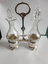 Set Antica Oliera Acetiera Porta Olio Aceto Argento 800 Vetro Cristallo Vintage