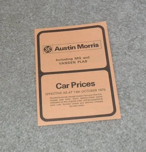 Austin Price List 1975 Mini MGB GT Midget Allegro Wolseley Six Taxi - Picture 1 of 1