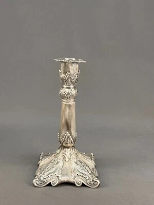 罕见复古 Christofle 法国银盘 8 英寸 Reeded 蜡烛台 — 第 1/4 张图片