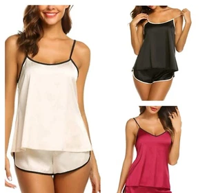 Pigiama donna raso cami set pigiama seta sexy camicia da notte babydoll top - Foto 1 di 33