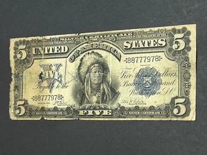 1899 $5 Silver Certificate Indian Chief LARGE Note US Bill LOW Shipping!!! - Picture 1 of 2