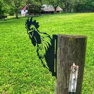 Farm Peeping Chicken Metal Art Outdoor Decor Garden Fence Decoration Farmhouse B - Picture 1 of 6