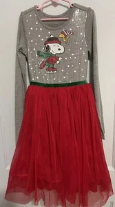 Peanuts Snoopy Woodstock Christmas Girl’s Small Red Silver Sequin Tutu Dress - Picture 1 of 5