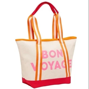 Old Navy Bon Voyage Canvas Tote Bag Red Orange Pink NEW Beach Vacation - Picture 1 of 5