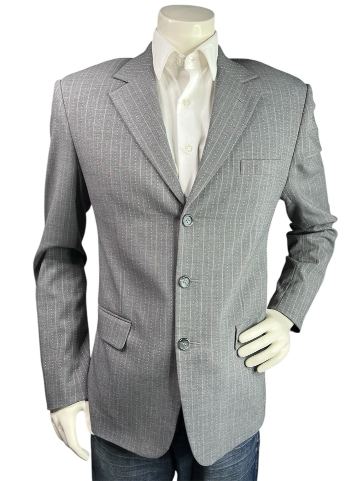 Blazer Giovanni Valentino Para Hombres 34R Solapa Muescas Gris Rayas Chaqueta Deportiva Foto 1 de 4