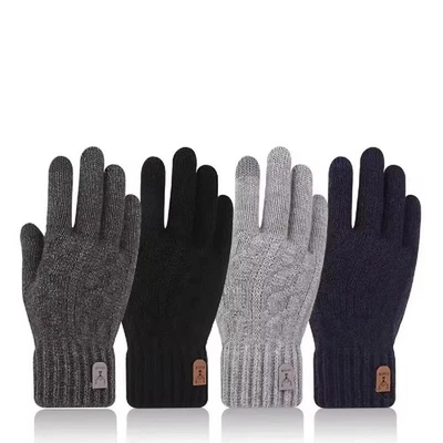 Guantes térmicos de invierno para hombre - Compatible con pantalla táctil, forrados de terciopelo, punto grueso Foto 1 de 4