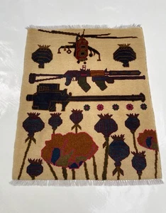 Alfombra de guerra afgana 74x63 cm alfombra de guerra alfombra de lana bellamente hecha artesanía #417 - Imagen 1 de 8