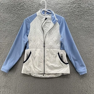Peter Millar Jacket Womens Large Blue White Quilted Full Zip Hybrid Golf - Picture 1 of 11