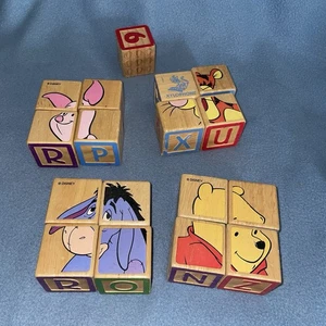 VTG DISNEY Wooden Blocks Winnie The Pooh Tigger Piglet ABC Incomplete Learn Play - Picture 1 of 10