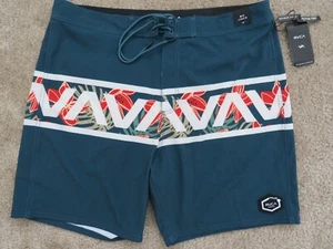 RVCA Board Shorts mens 38 mid length 18" blue aztec Hawaiian floral Beach - Picture 1 of 9