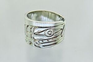 Native 925 Sterling Silver Hand Carved ring with "K" Artisan Hallmark