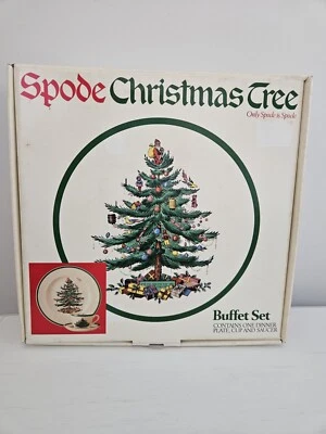 Spode Christmas Tree BUFFET SET 3 piece Vintage Dinner Plate Cup Saucer NIB  - Image 1 of 4