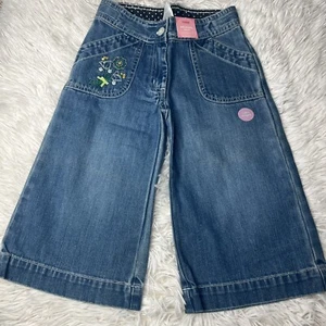 Gymboree Girls 5 Yrs Adjustable Waist Deni Pants Capri Embroidery Flowers NWT - Picture 1 of 6