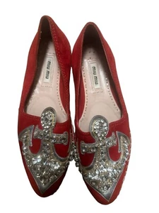 100% Authentic Miu Miu Red Suded with Crystal Shoes Size: 37 - Picture 1 of 23
