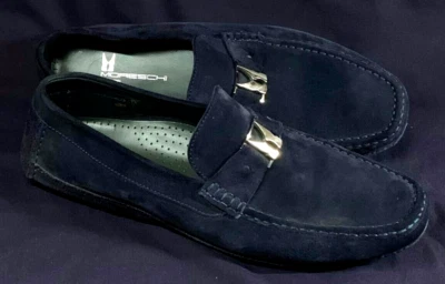 Moreschi 意大利男式蓝色 Scuro 麂皮绒乐福鞋,尺寸 US 10M,带盒 — 第 1/4 张图片