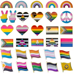 LGBTQI+ Pride Rainbow Love Flag Pin Badges | Friendship Heart Metal Enamel - Foto 1 di 39
