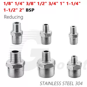 Stainless Steel Reducing Hex Nipple 1/8" - 2" BSP Male Thread Pipe Fittings 304 - Picture 1 of 32