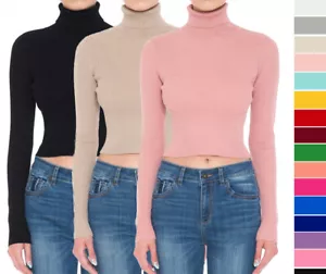 Basic Damen-Rollkragenpullover kurz geschnitten langärmelig Rippe gestrickt dehnbar passend - Bild 1 von 26
