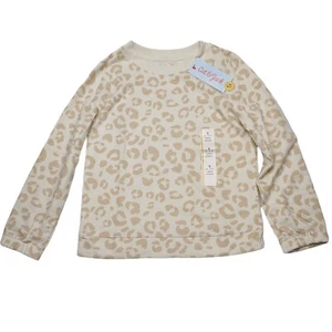 Cat & Jack Girls T-Shirt Cheetah Print Long Sleeve Sz S (6-6X) Cotton/Polyester - Picture 1 of 8