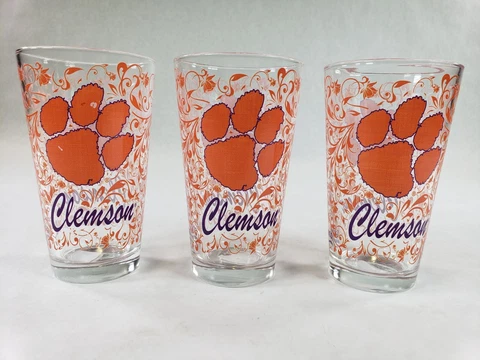 Lot Of 3 Indigo Falls 21484736 Orange Floral Clemson Tigers 16 oz Pint Glasses Cover