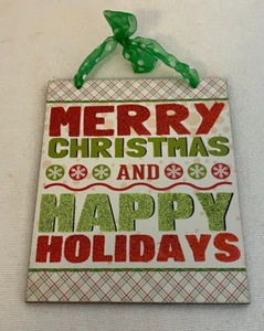 Merry Christmas Happy Holidays Wall Sign Plaque 7" x 6" - Picture 1 of 3