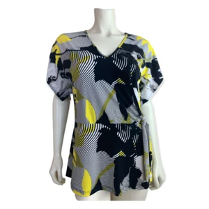 Clara Sun Woo geblümtes Tunika-Top Größe XS Streifenmuster seitlich zum Binden V-Ausschnitt drapiert Damen - Bild 1 von 12