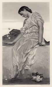 Schöner Frederic LEIGHTON 1800er Gravur "Playing Knucklebones" SIGNIERT gerahmt COA - Bild 1 von 3