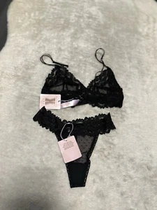 Neu Savage Fenty Riahnna schwarz gepunkteter kleiner Netz-Tanga & kleines Bralette - Bild 1 von 6