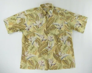 Tori Richard Mens Hawaiian Shirt XL Tan Floral Button Up Short Sleeve - Picture 1 of 5