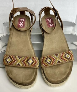 Sandals Size 11 Brown POP Tribal Espadrilles Women’s Casual Fun Shoes - Picture 1 of 7