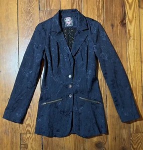 Free People Jacket Blazer Jacquard Tie Lace Back Victorian Boho Blue Sz 6 Rare - Picture 1 of 16